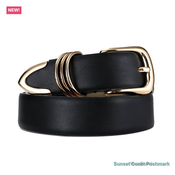 Faux Leather Dress Belt with Gold Buckle main image 5